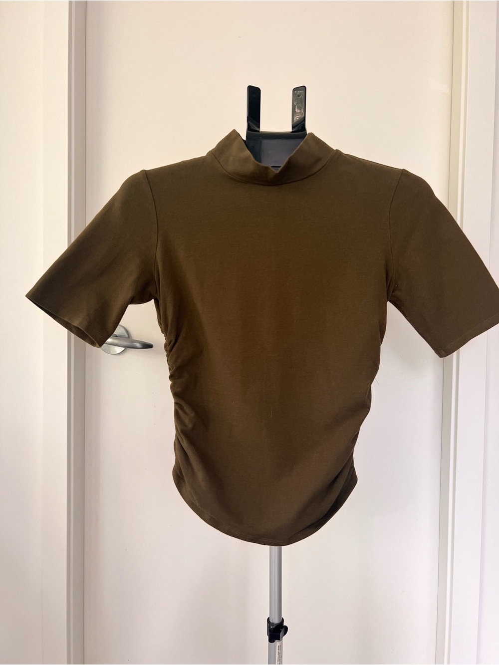 Reformation Olive Green Mock Neck Short Sleeve Top